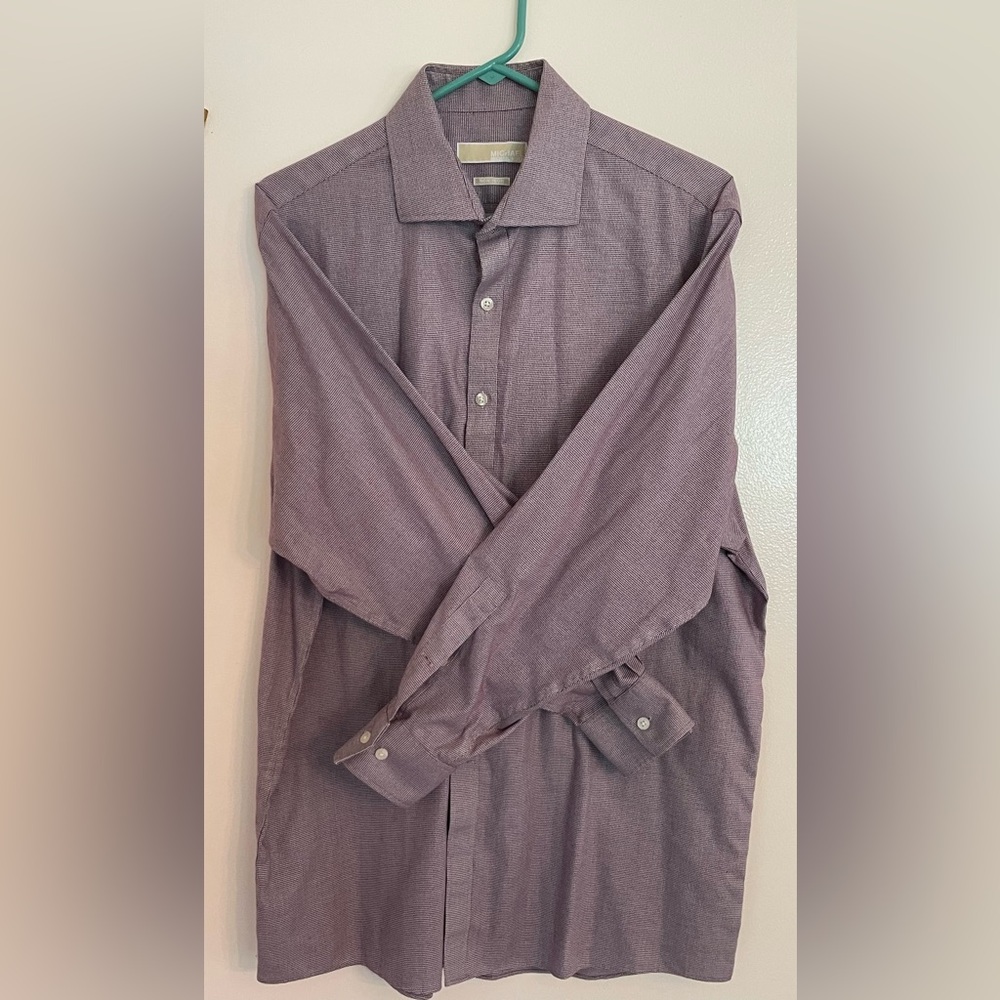 Michael Kors Men's Non-Iron Purple Dress Shirt Long Sleeve Button-Up 17 32-33 - Picture 1 of 4